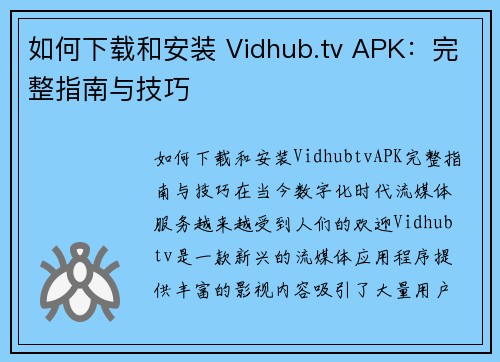 如何下载和安装 Vidhub.tv APK：完整指南与技巧